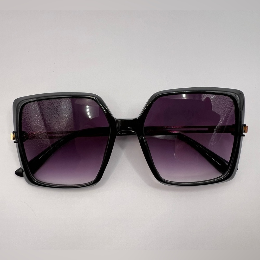 3/$20 - Retro Black Square Sunglasses with Gold Arms, Purple Ombré Lenses